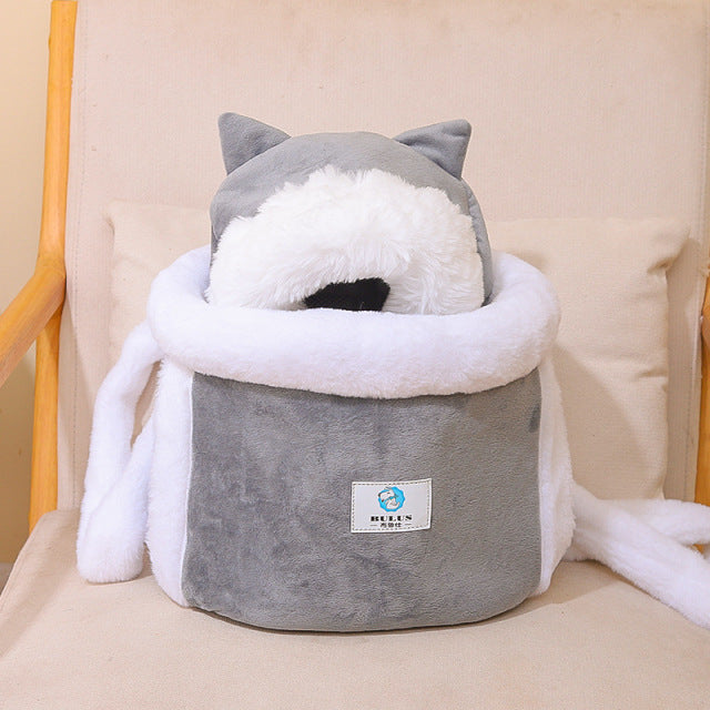 Warm Pet Carrier Bag Small Cat Dogs Backpack Winter Plush Pets Cage for Outdoor Travel Pet Hanging Chest Bags 6kg Load-bearing