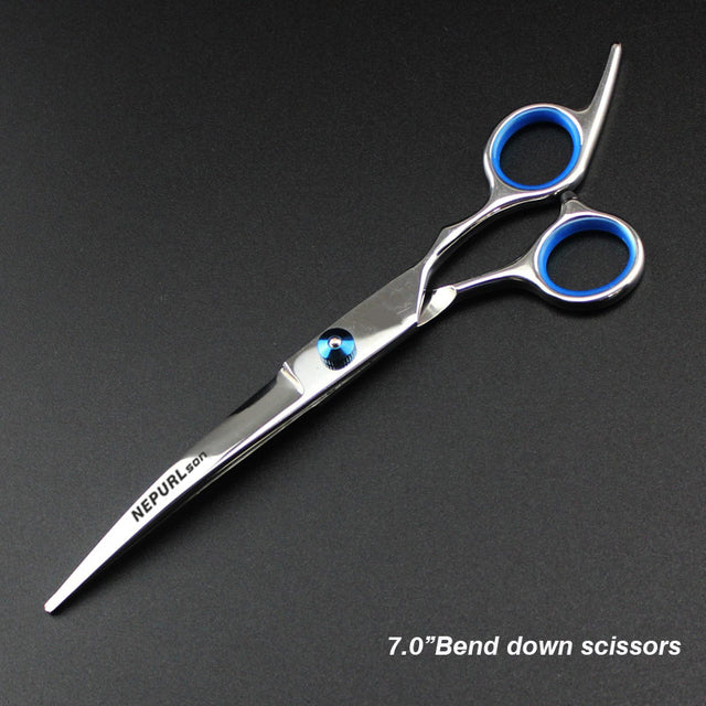 7.0inch blue pet grooming scissors set straight cut teeth cut fish bone scissors