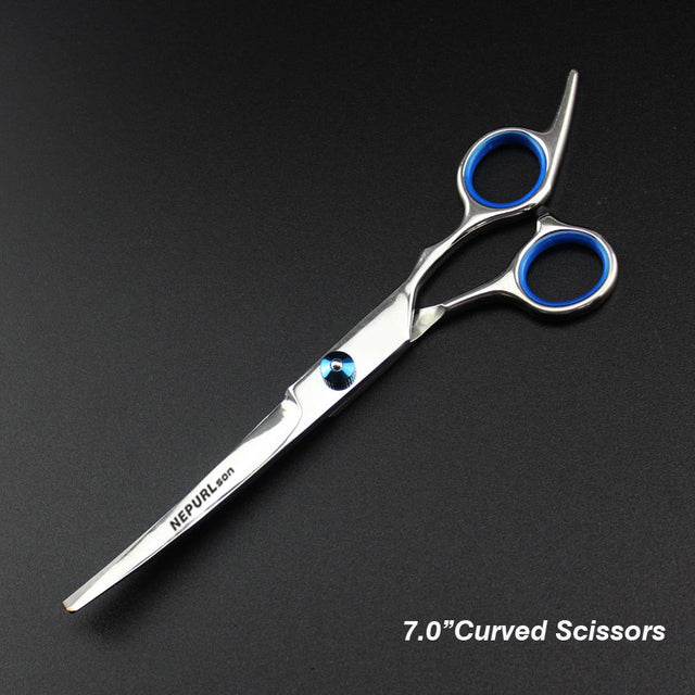7.0inch blue pet grooming scissors set straight cut teeth cut fish bone scissors