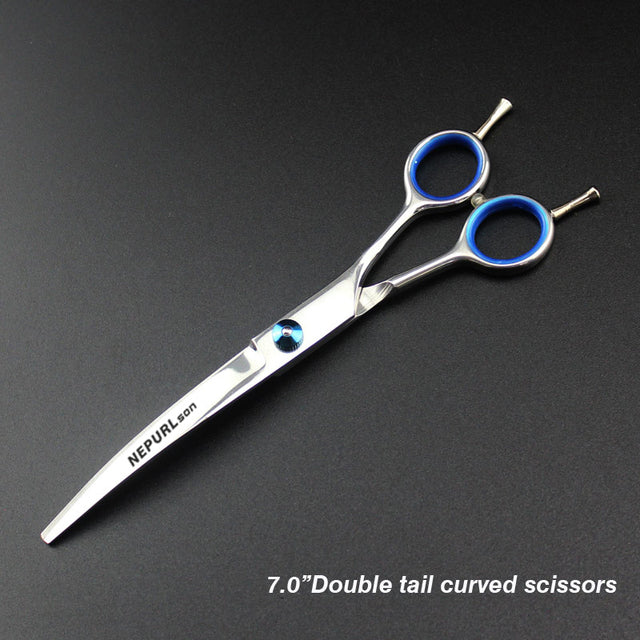 7.0inch blue pet grooming scissors set straight cut teeth cut fish bone scissors