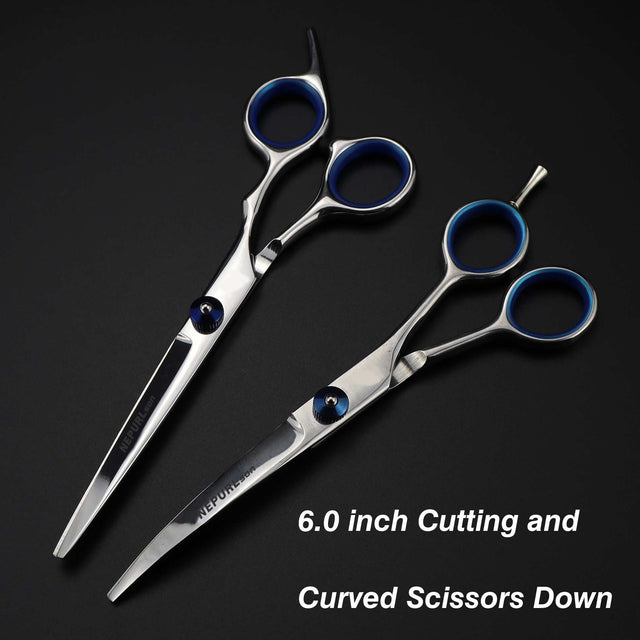 7.0inch blue pet grooming scissors set straight cut teeth cut fish bone scissors