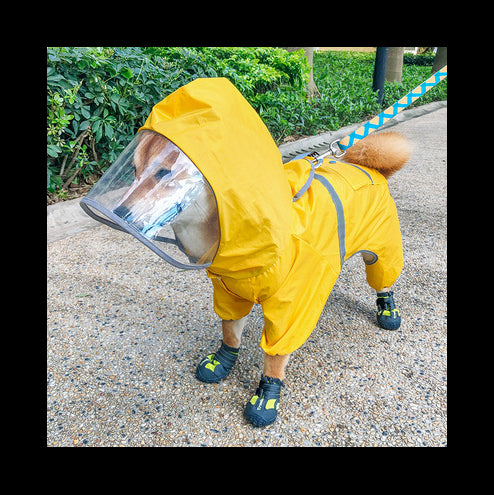 Pet Dog Waterproof Raincoat Jumpsuit Reflective Rain Coat Hooded Waterproof Jackets Small Dog Outdoor Clothes Pet Supplies