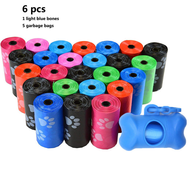 Pet Waste Bag Dispenser, Degradable Pet Dog Waste Poop Bag Pet Waste Clean Poop Bags 6pcs(1 bones 5 garbage bags)