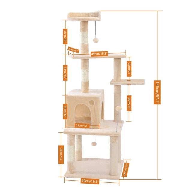 Luxury Pet Cat Tree House Condo Furniture Multi-Layer Cat Tree with Ladder Toy Sisal Scratching Post for Cat Climbing JumpingToy