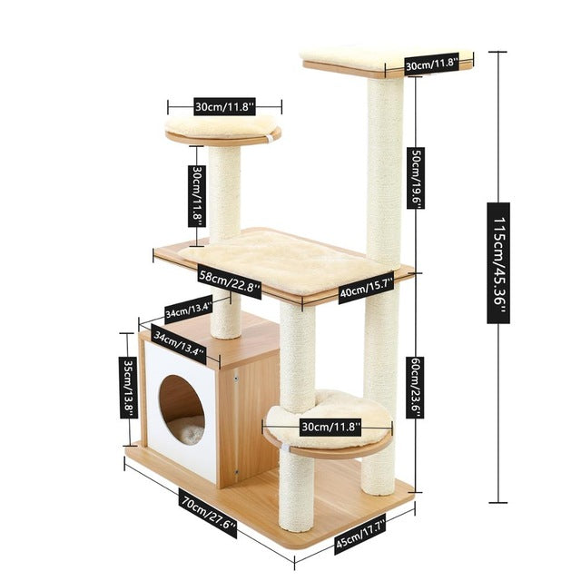 Luxury Pet Cat Tree House Condo Furniture Multi-Layer Cat Tree with Ladder Toy Sisal Scratching Post for Cat Climbing JumpingToy