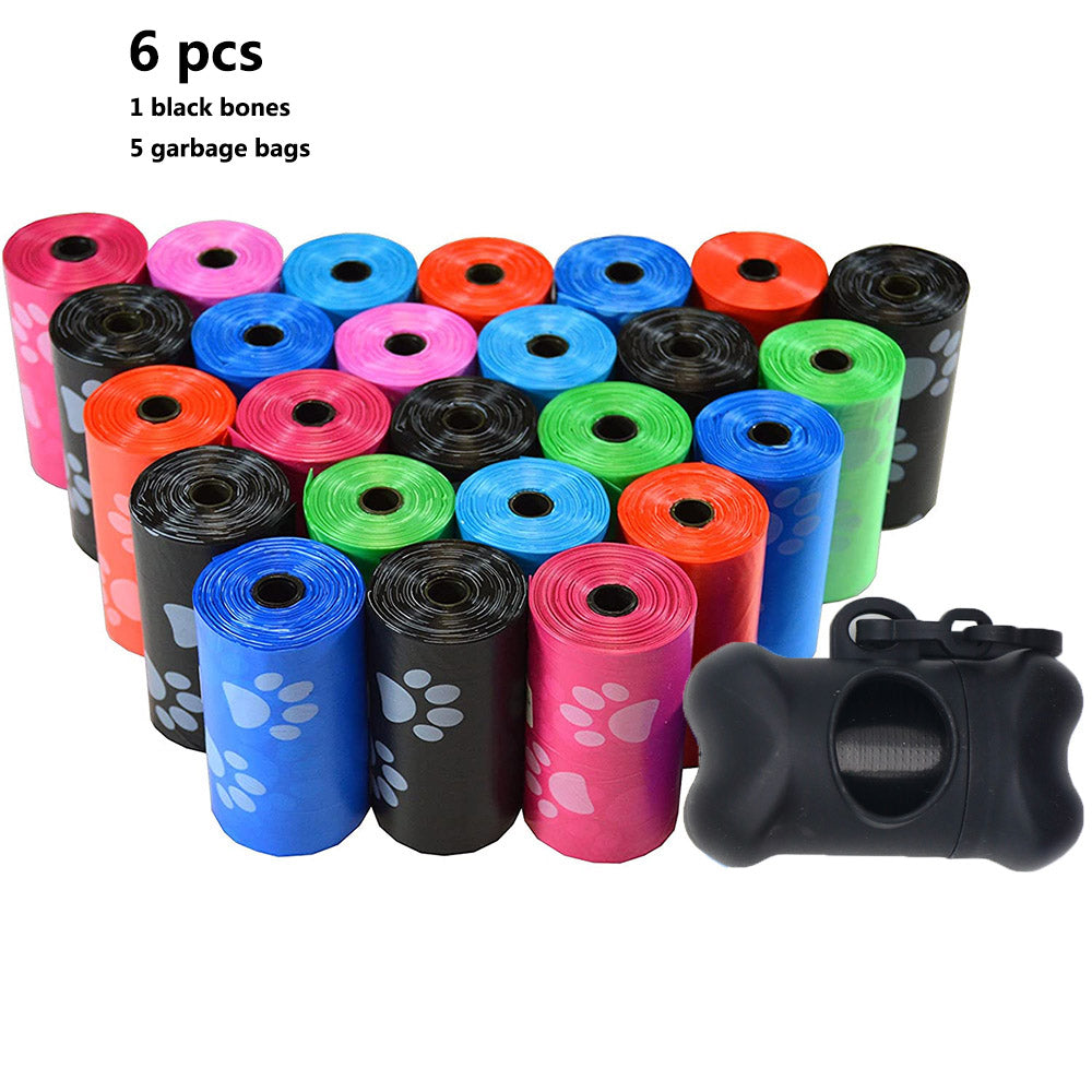 Pet Waste Bag Dispenser, Degradable Pet Dog Waste Poop Bag Pet Waste Clean Poop Bags 6pcs(1 bones 5 garbage bags)