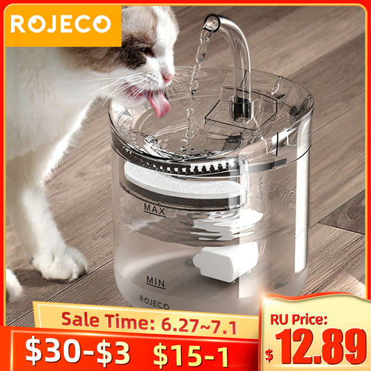 ROJECO 2L Cat Water Fountain Filter Automatic Sensor Drinker For Cats Feeder Pet Water Dispenser Auto Drinking Fountain For Cats